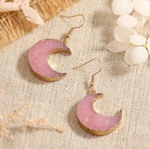 Pink Gold Earrings Moon crystal earrings